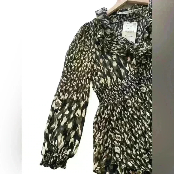 NWT Zara Women's Animal Print‎ Ruffle Long Sleeve Mini Dress - Picture 3 of 5